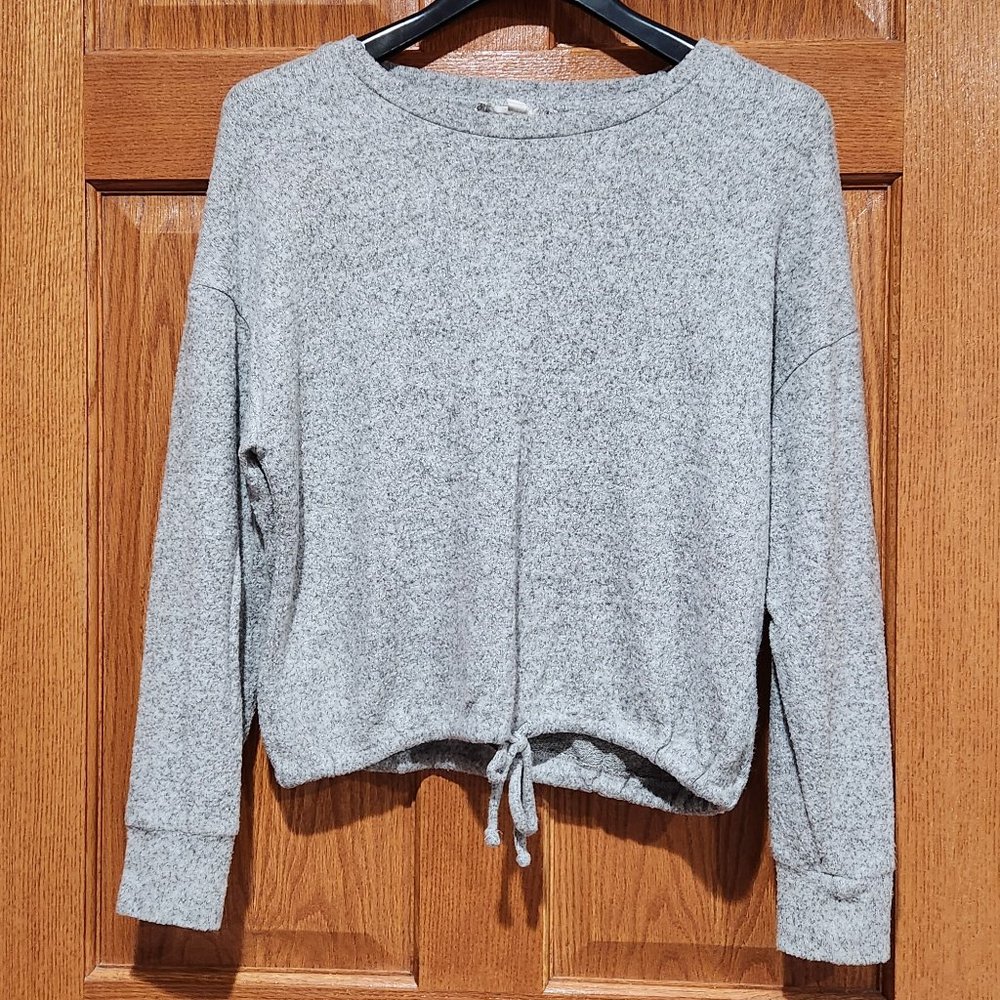 MOONDANCE Women's XS Gray Heather Long Sleeve Soft Front Tie Top Shirt Sweater